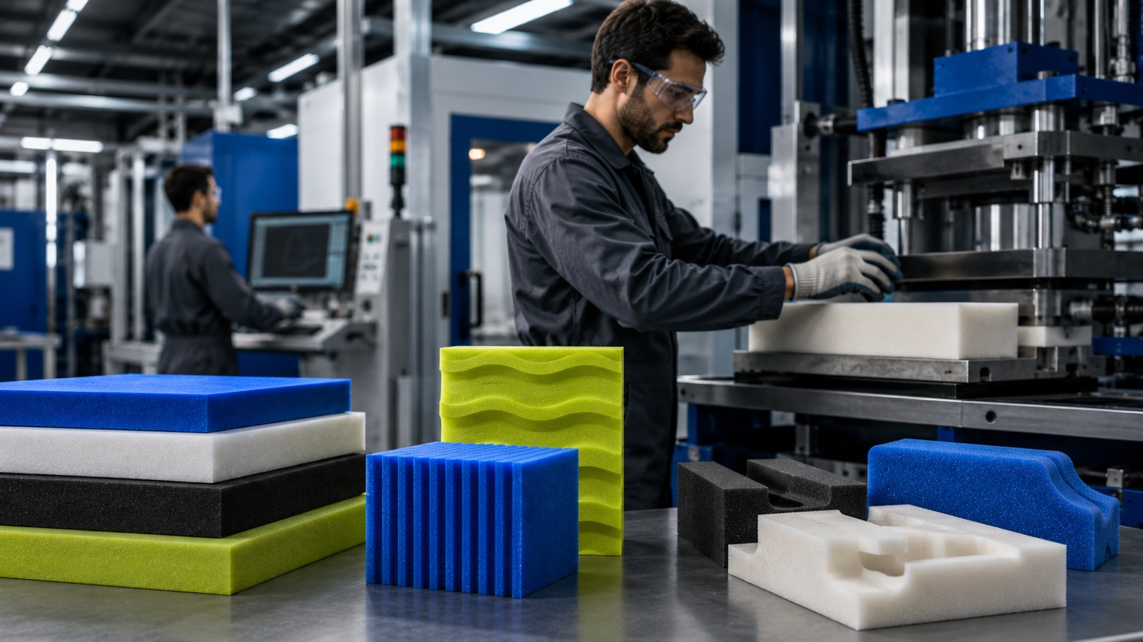 Fabricación profesional de espuma de poliuretano en planta industrial